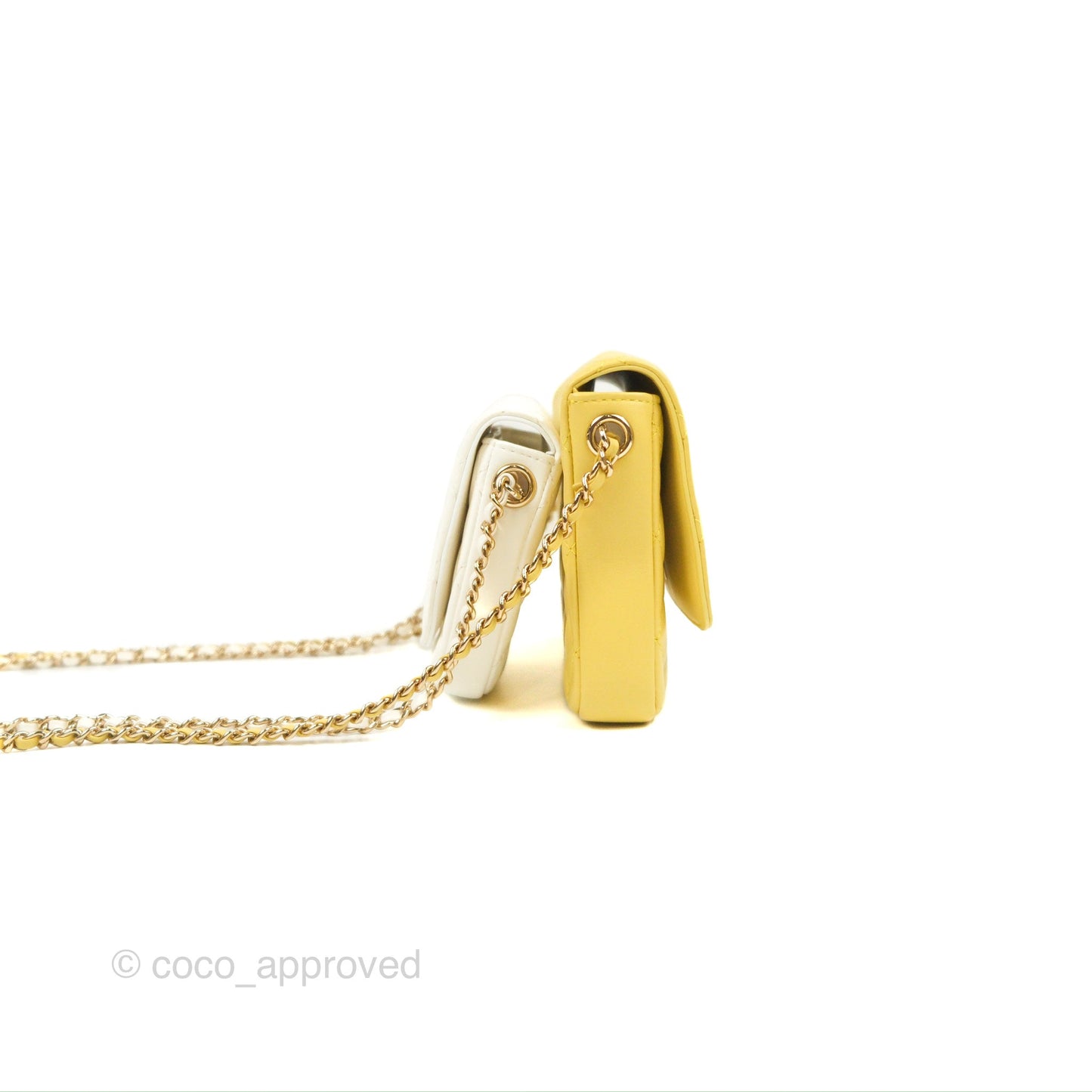 Chanel Side Packs Shoulder Bags Yellow White Lambskin Gold Hardware 19S