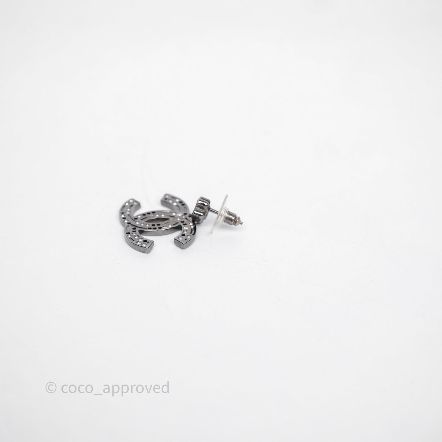 Chanel Gunmetal Star Crystal CC Dangle Earrings 24K
