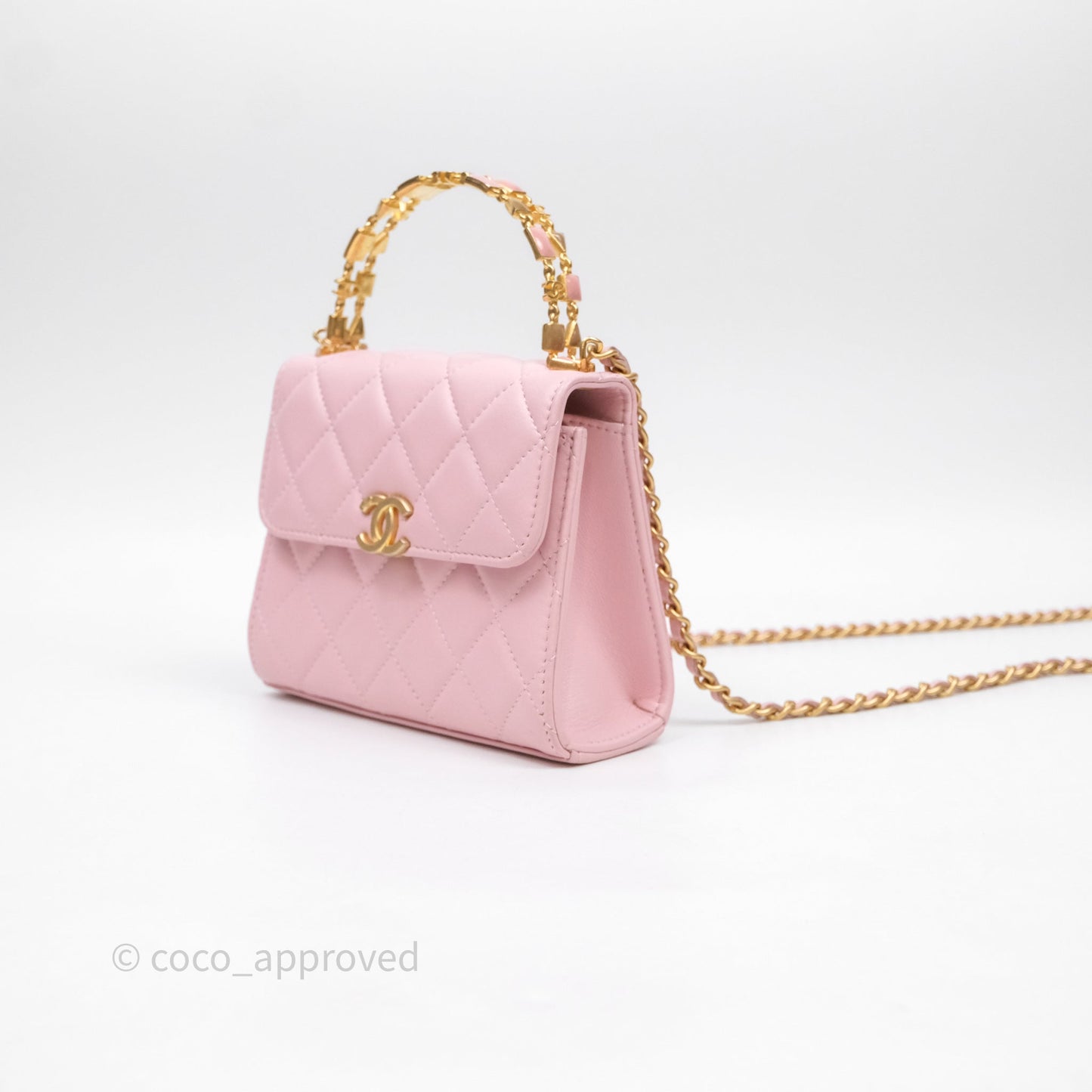 Chanel Mini Enamel Handle Clutch on Chain Pink Lambskin Gold Hardware