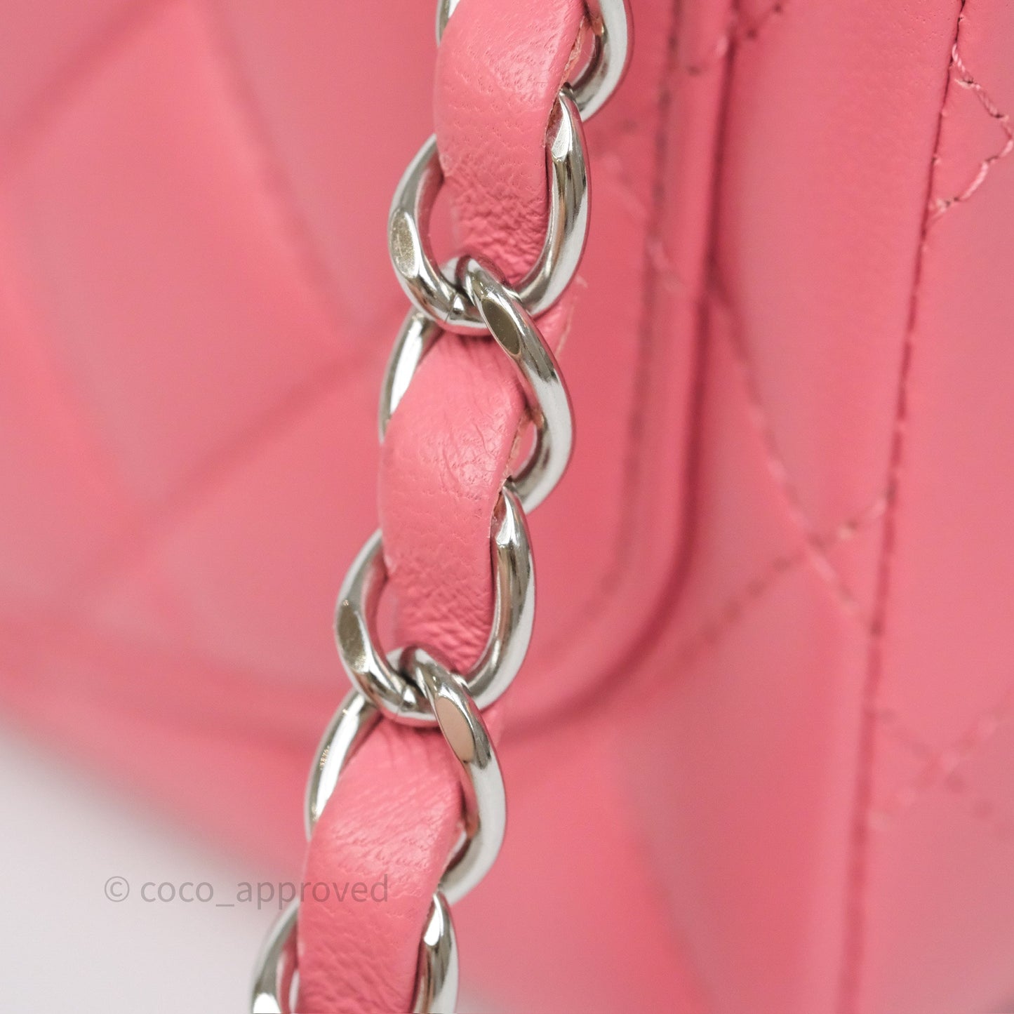 Chanel Mini Square Flap Quilted Pink Lambskin Silver Hardware