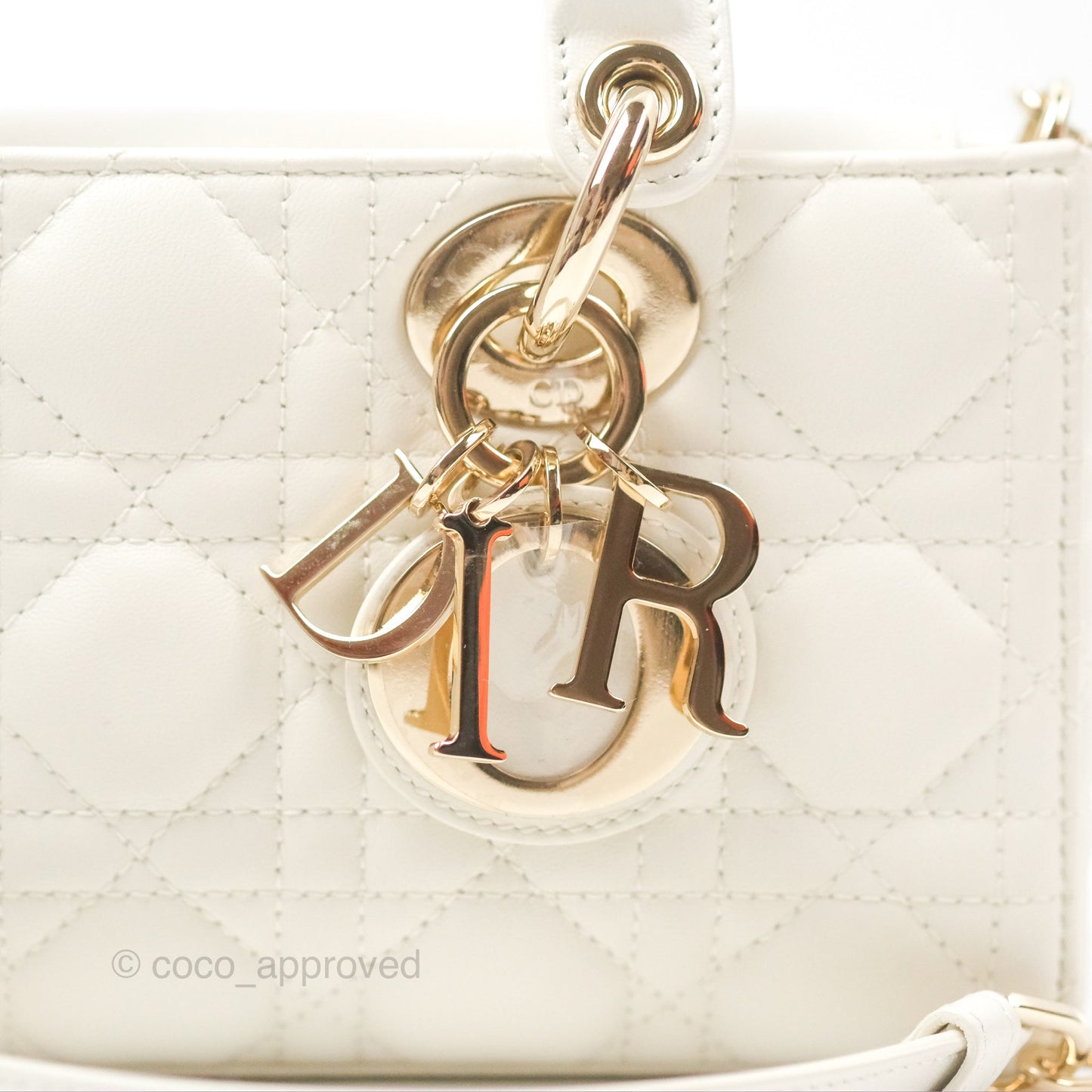 Dior Small Lady D-Joy Bag Ivory White Lambskin Cannage Gold Hardware