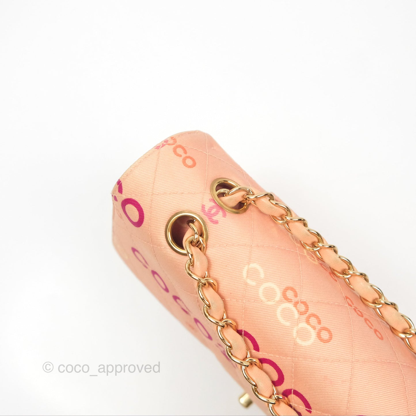 Chanel Coco Logo Medium Classic Flap Quilted Coral Pink Canvas Gold Hardware