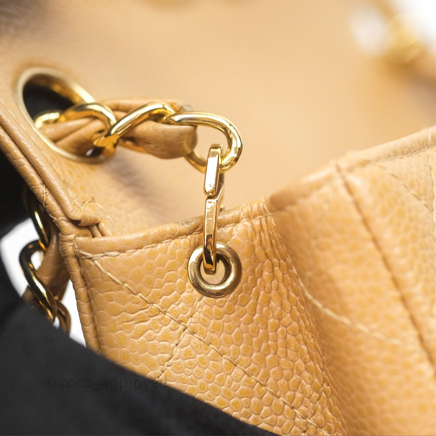 Chanel Vintage Mini Square Quilted Beige Caviar 24K Gold Hardware