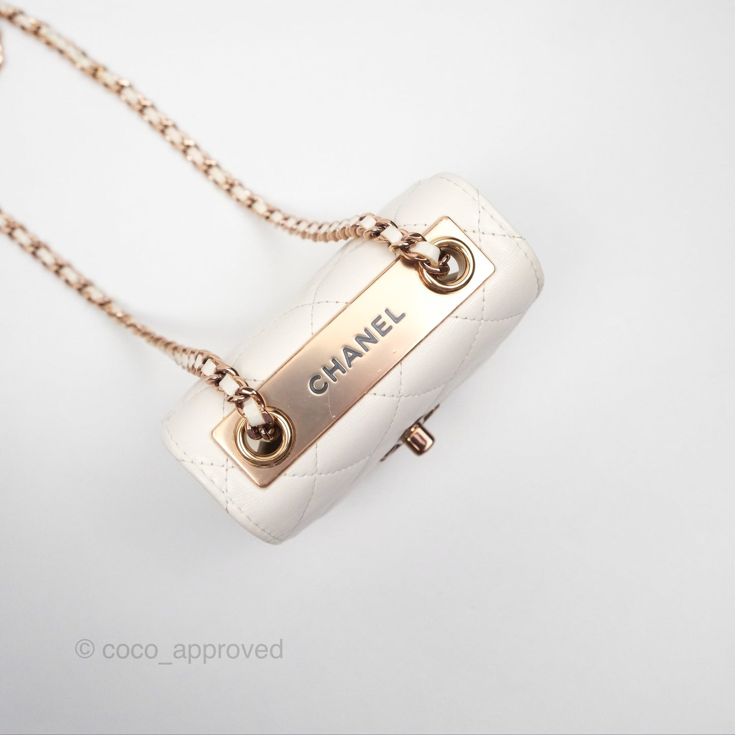 Chanel Mini Quilted Trendy CC Clutch With Chain White Lambskin Rose Gold Hardware