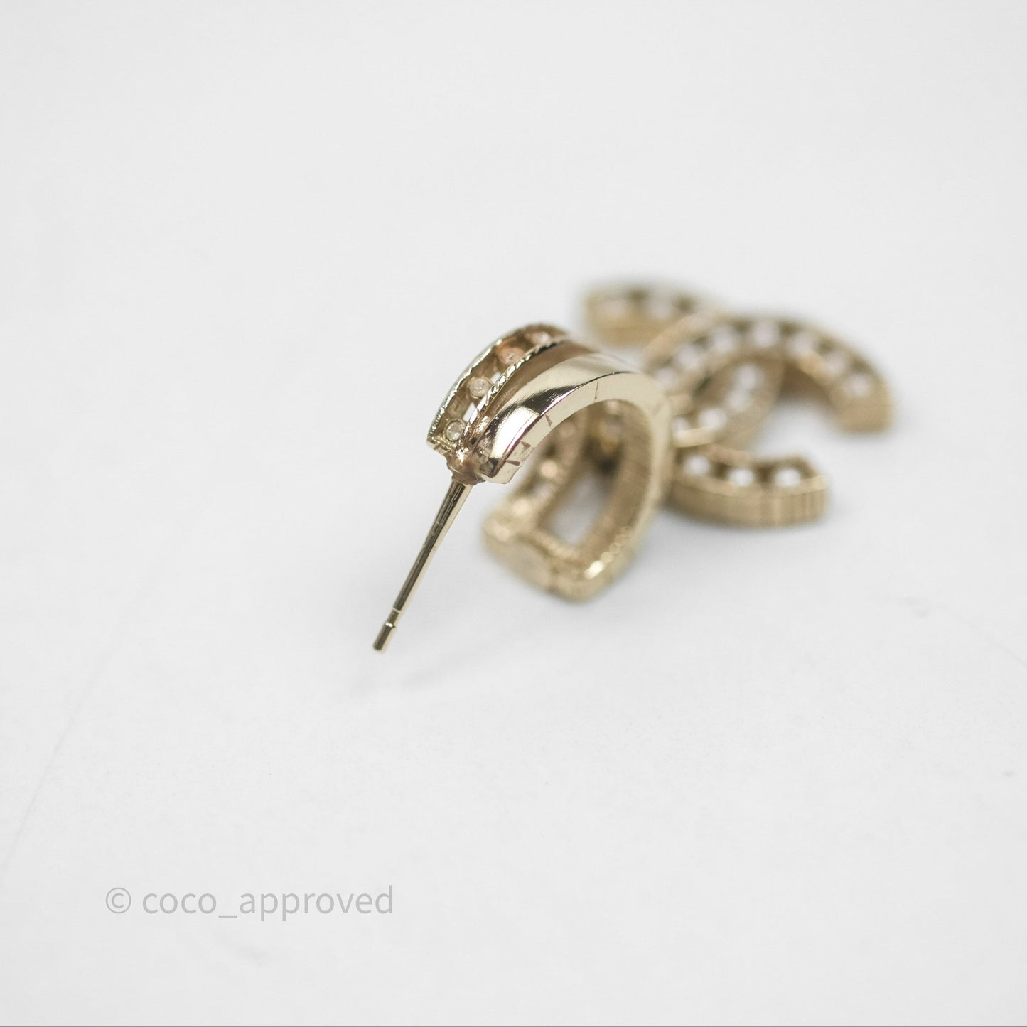 Chanel Pearl CC Crystal Double Hoop Earrings Gold Tone 21B
