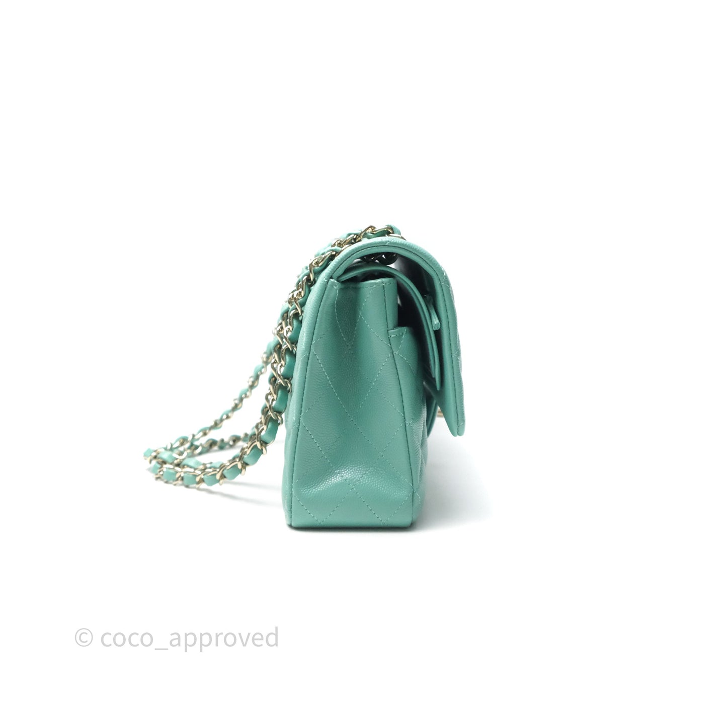 Chanel Classic M/L Medium Flap Quilted Tiffany Green Caviar Gold Hardware