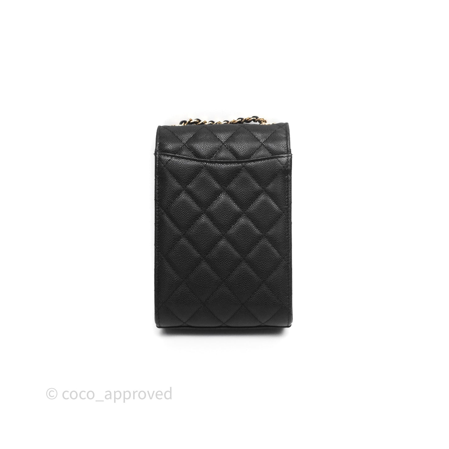Chanel Classic Quilted Phone Holder Black Caviar Gold Hardware