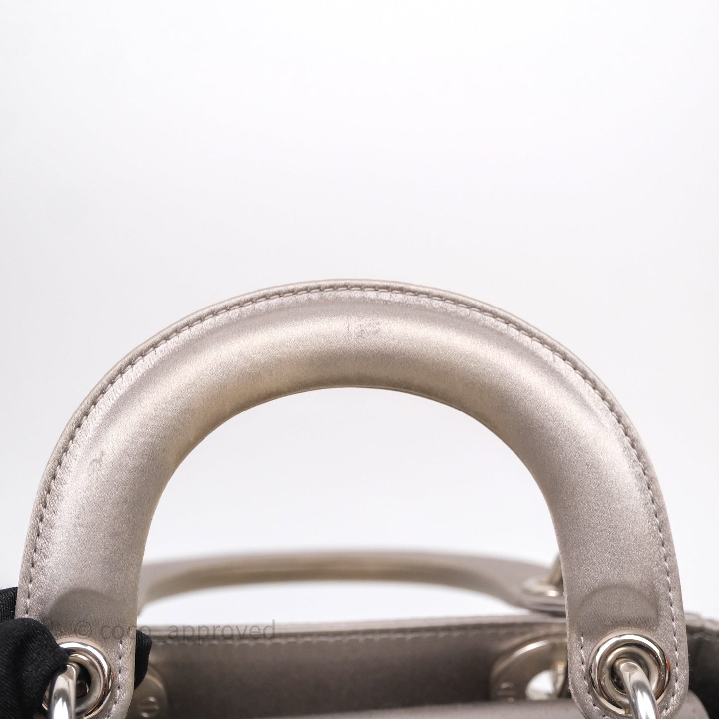 Christian Dior Mini Lady Dior Bag Grey Strass Cannage Satin Silver Hardware