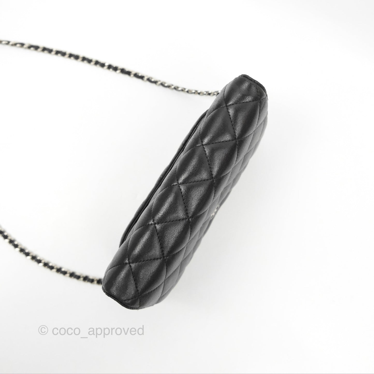 Chanel Quilted Classic Wallet On Chain WOC Black Lambskin Silver Hardware