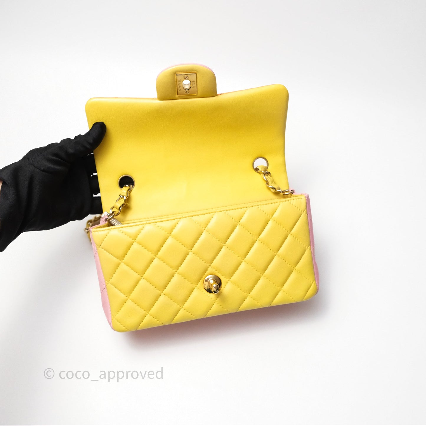 Chanel Quilted Mini Rectangular Flap Tri-Color Orange/Yellow/Pink Lambskin Gold Hardware