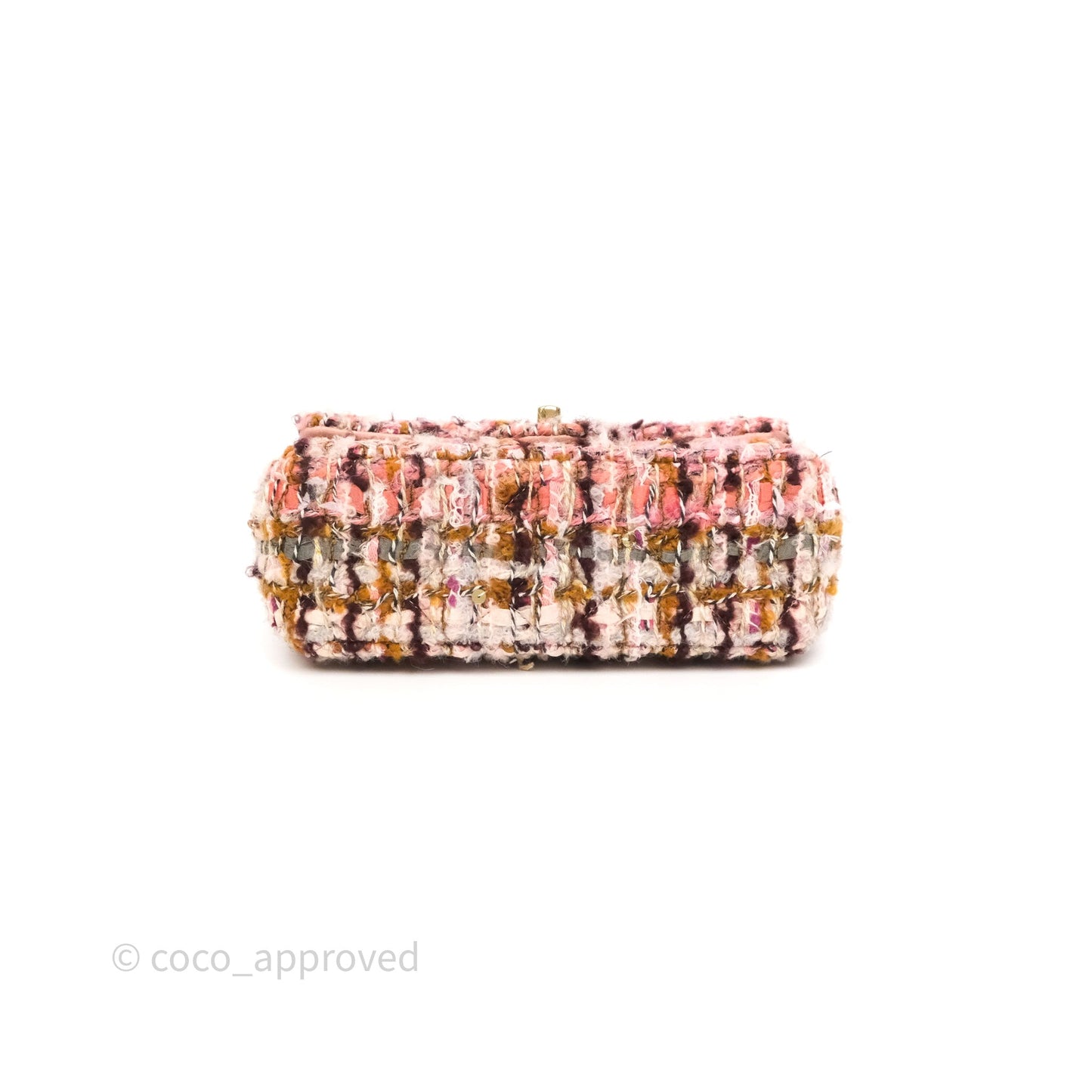 Chanel Mini Rectangular Pink Burgundy Tweed Gold Hardware 23K