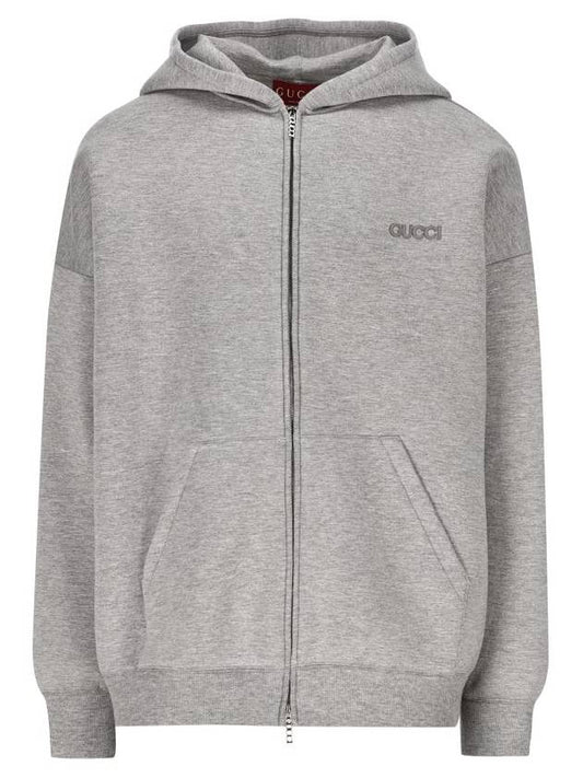 Luxury Gucci Trending 2025 Embroidered Logo Zip-Up Hoodie Grey
