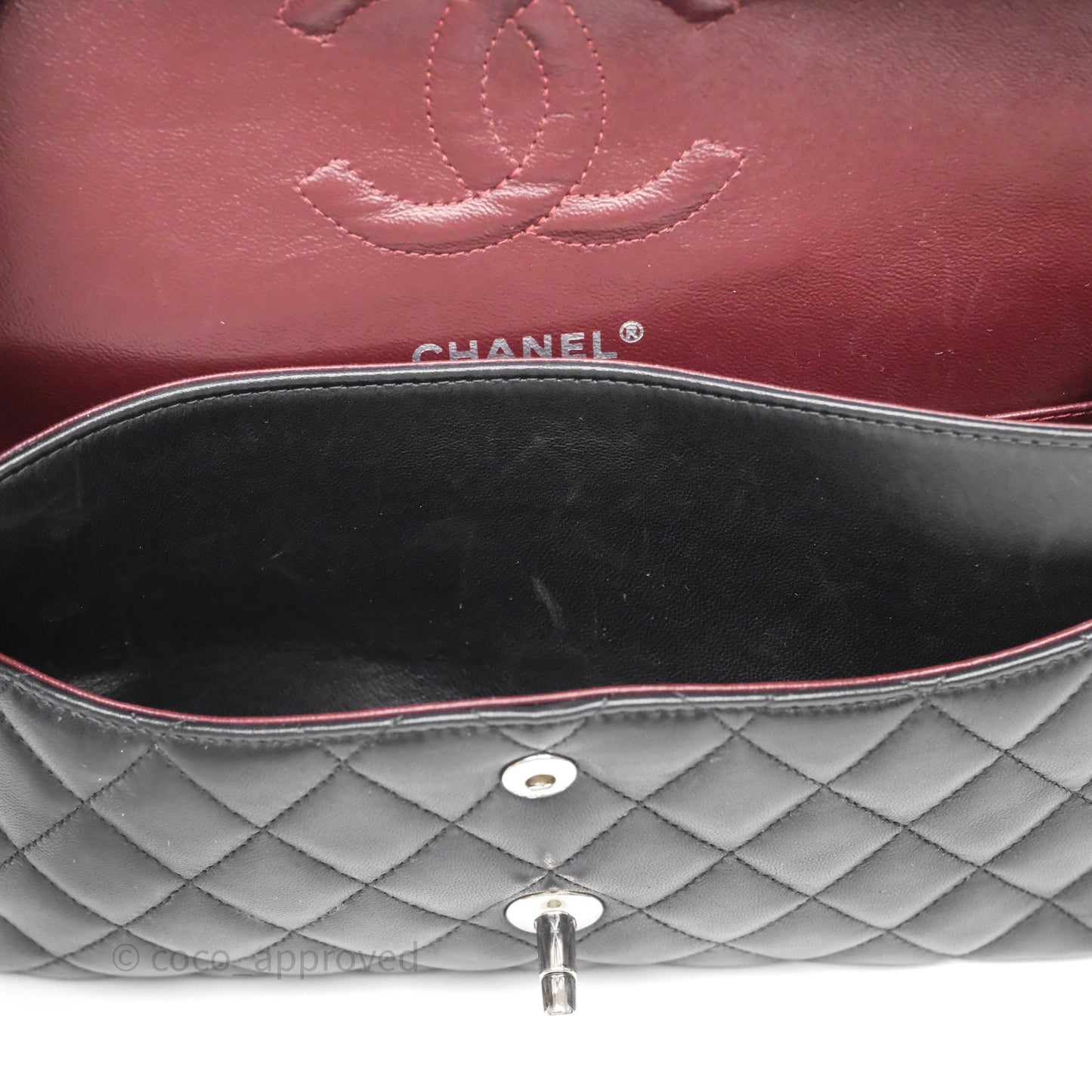 Chanel Classic M/L Medium Flap Quilted Black Lambskin Silver Hardware