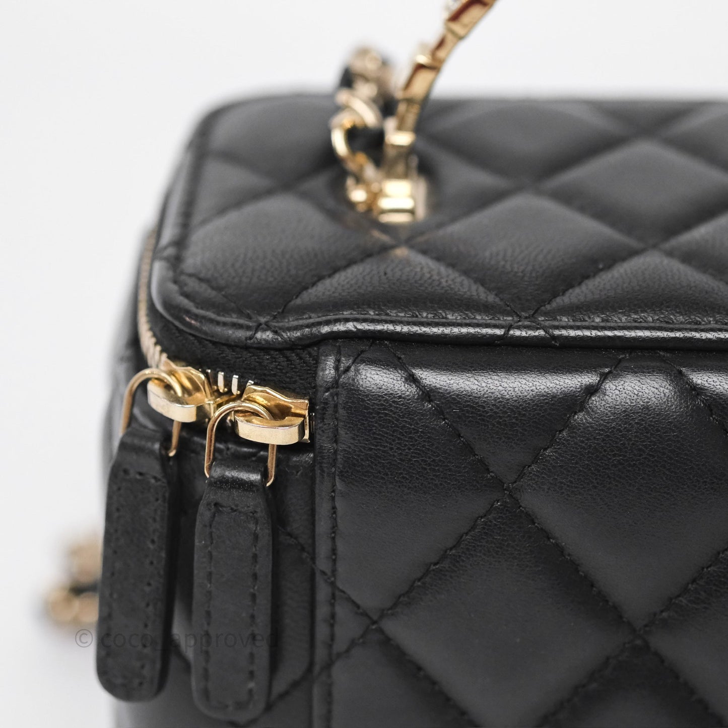 Chanel Crystals Top Handle Vanity Rectangular Black Lambskin Gold Hardware