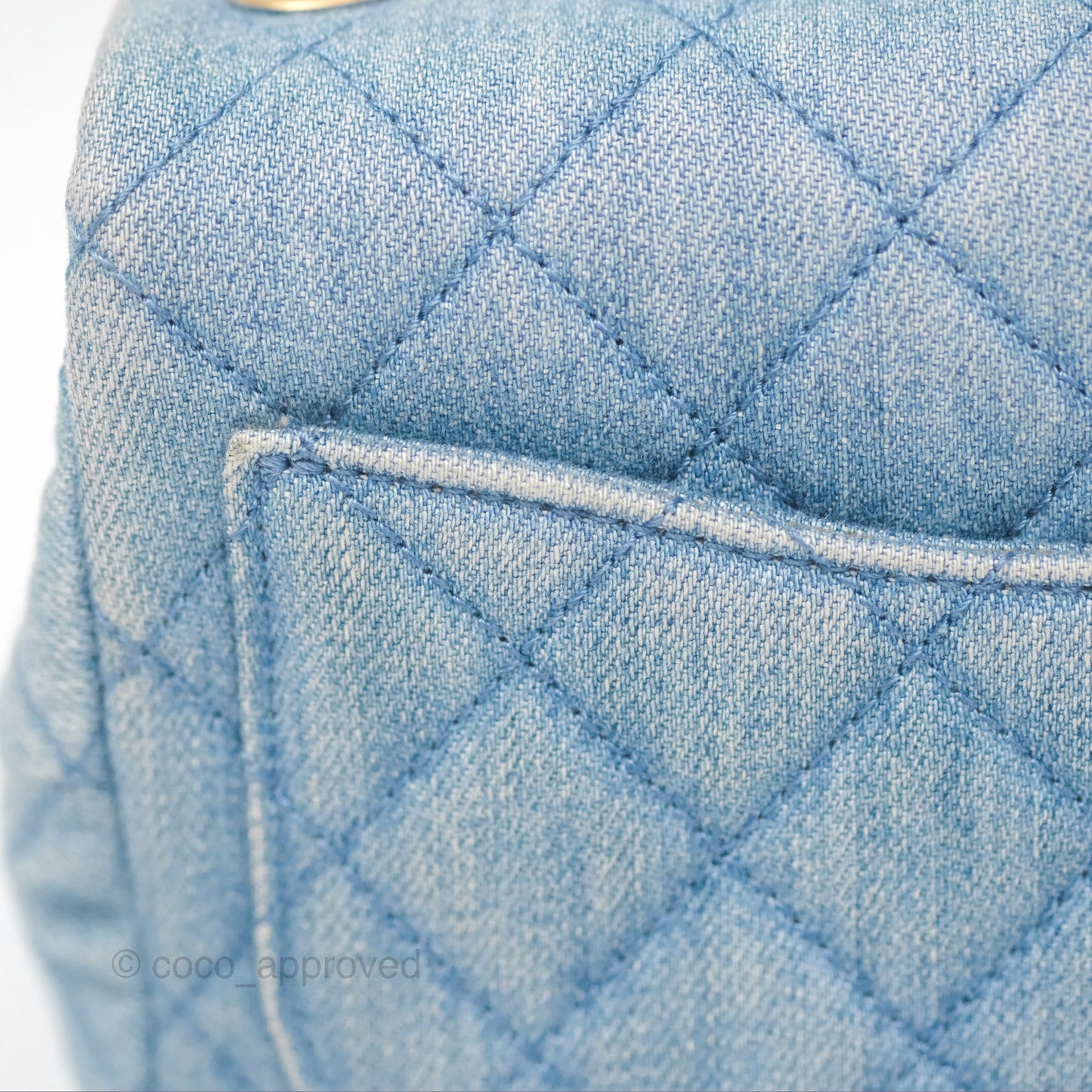 Chanel Mini Square Pearl Crush Quilted Denim Aged Gold Hardware