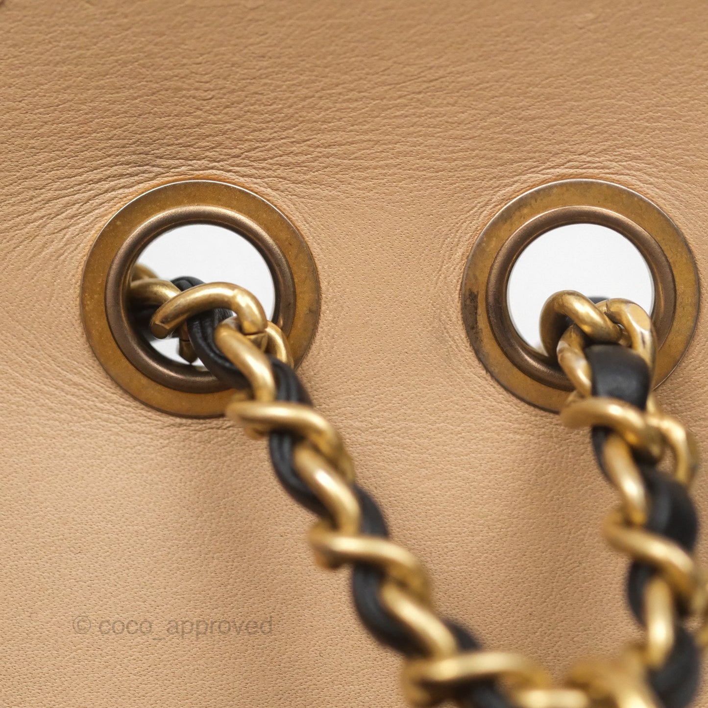 Chanel Small CC Filigree Flap Quilted Beige Black Caviar