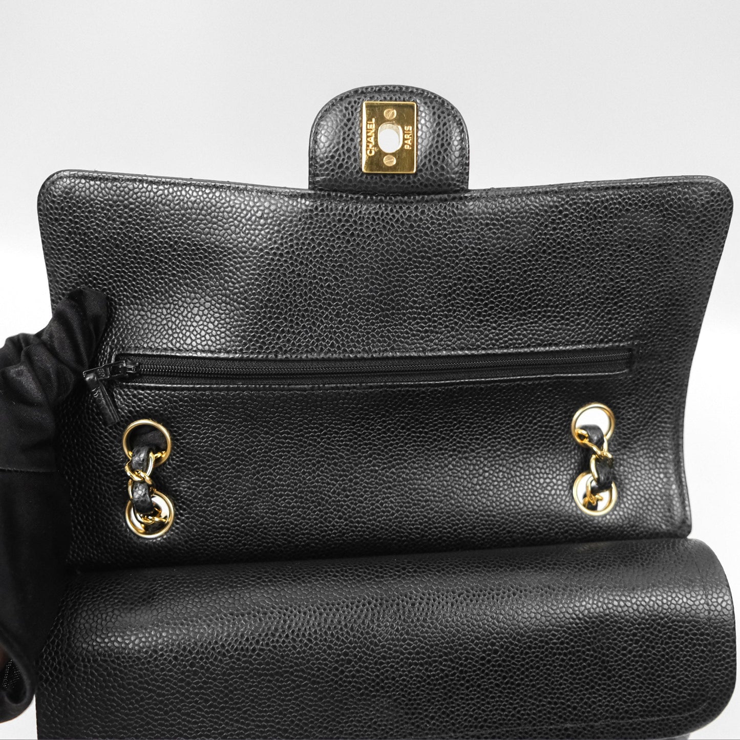 Chanel Classic M/L Medium Flap Quilted Black Caviar Gold Hardware