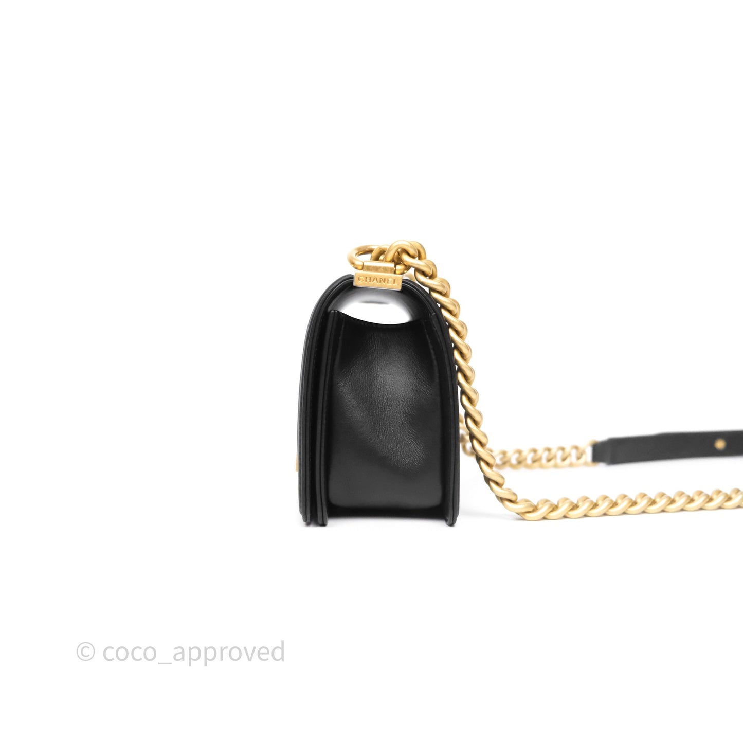 Chanel Small Boy Quilted Black Calfskin Aged Gold Hardware