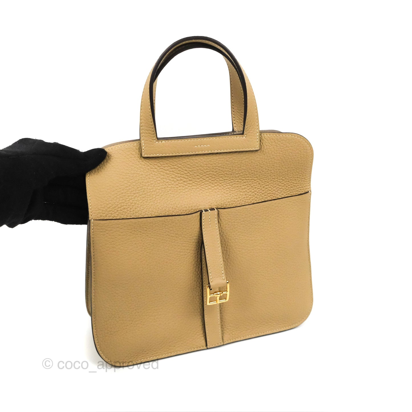 Hermès Halzan 25 Trench/Etoupe Clemence Gold Hardware