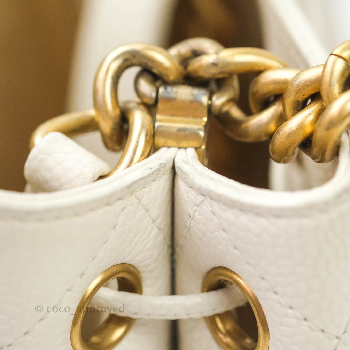 Chanel Grained Calfskin Ivory Drawstring Bucket Bag Aged Gold Hardware