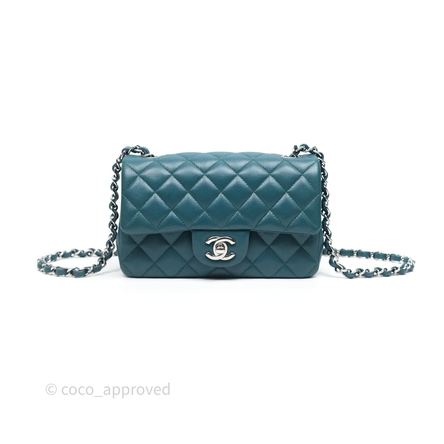 Chanel Quilted Mini Rectangular Green Caviar Silver Hardware