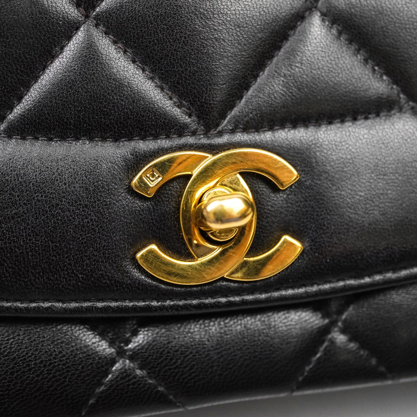 Chanel Vintage Medium Classic Diana Flap Bag Black Lambskin 24K Gold Hardware