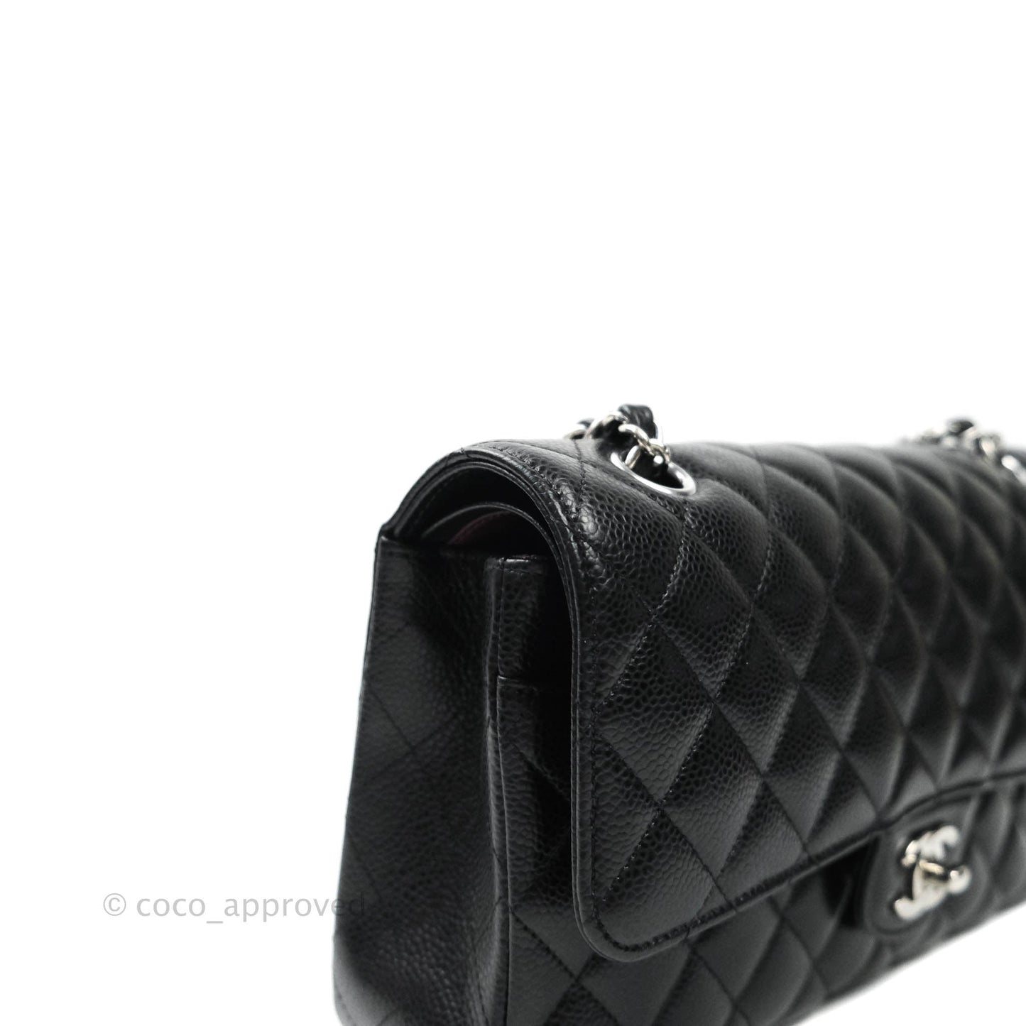 Chanel Classic M/L Medium Double Flap Bag Black Caviar Silver Hardware