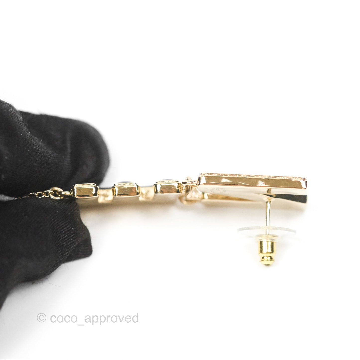 Chanel Cha-Nel Logo Black/White Drop Earrings Gold Tone 22A