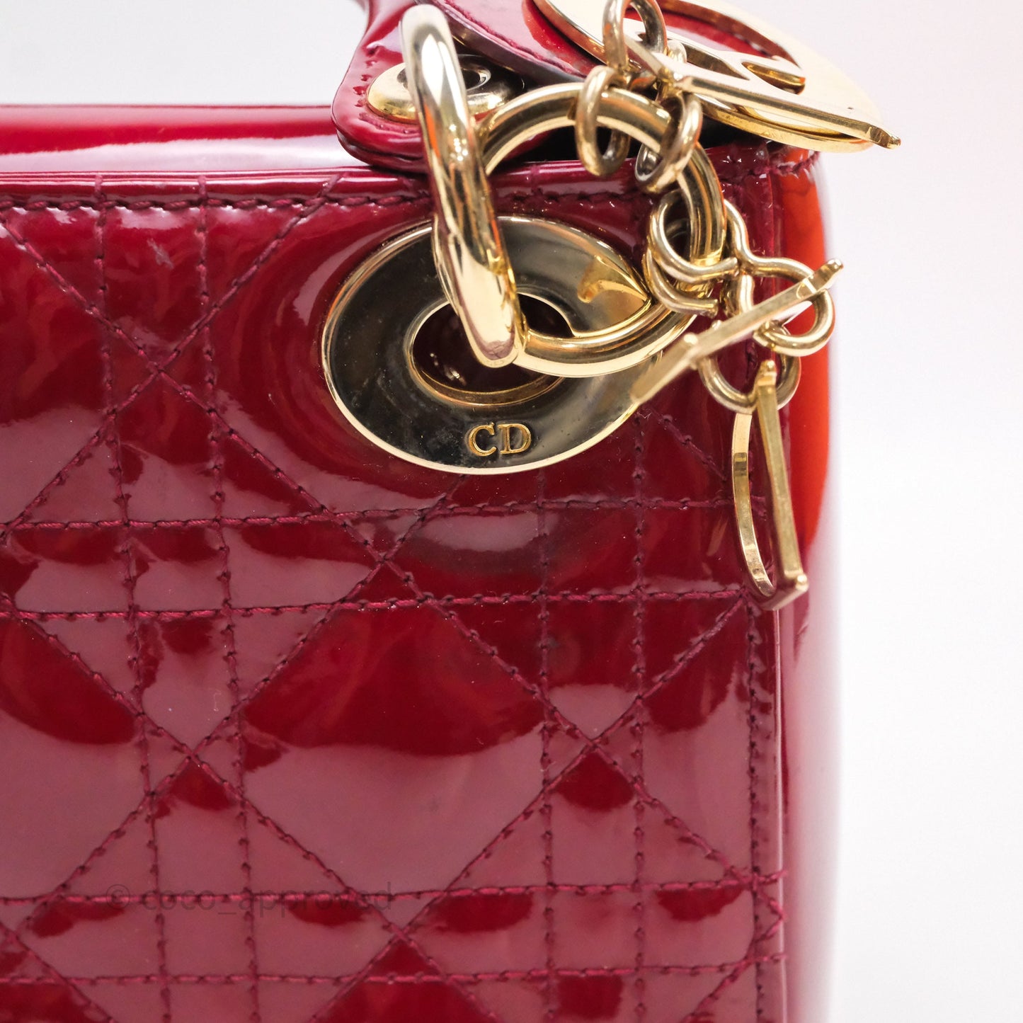 Christian Dior Mini Lady Dior Red Patent Cannage Gold Hardware
