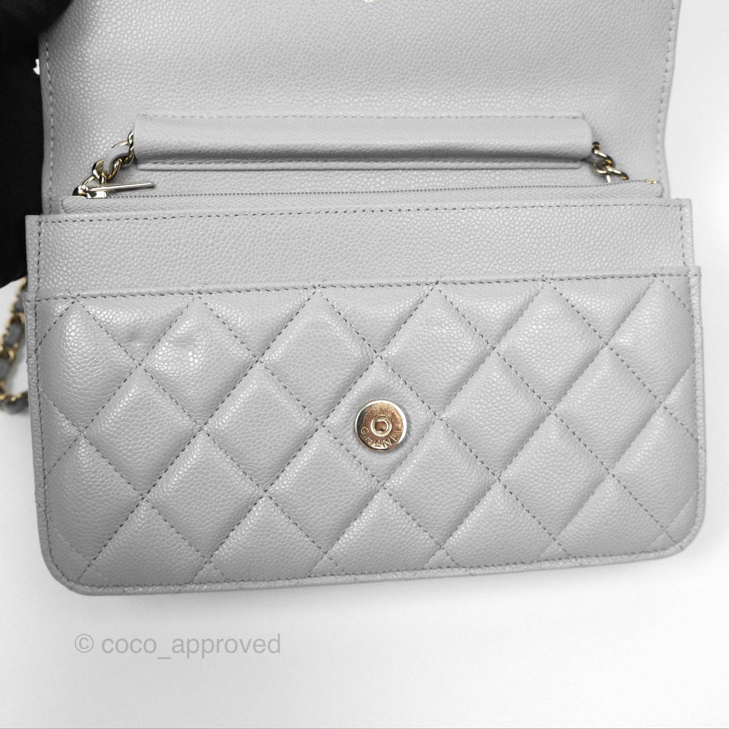 Chanel Quilted Classic Wallet on Chain WOC Grey Caviar Gold Hardware