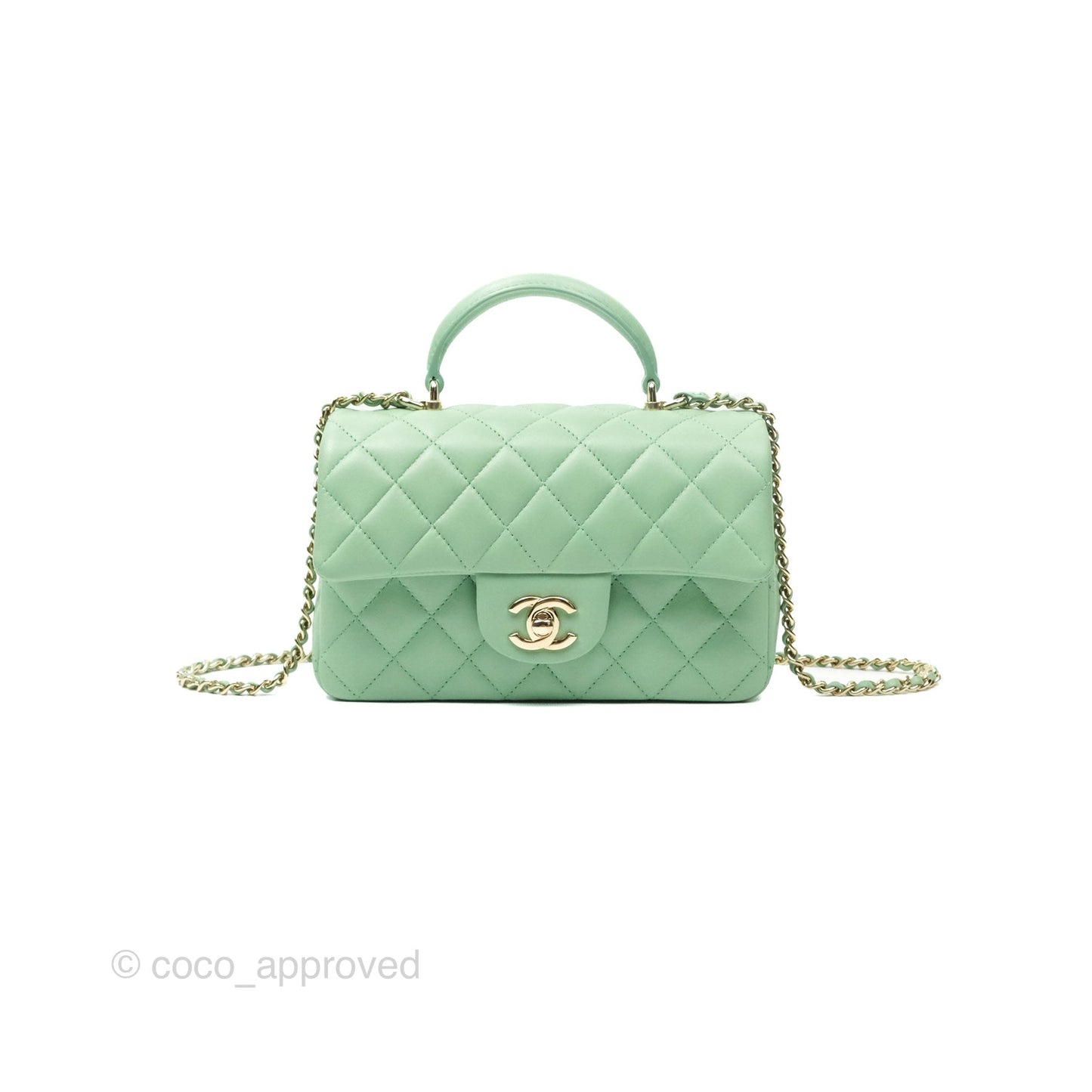 Chanel Top Handle Mini Rectangular Flap Bag Avocado Green Lambskin Gold Hardware