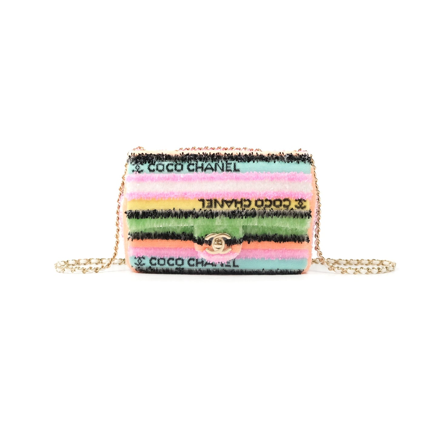 Chanel Mini Sequins Logo Flap Bag Multicolour Gold Hardware 22S