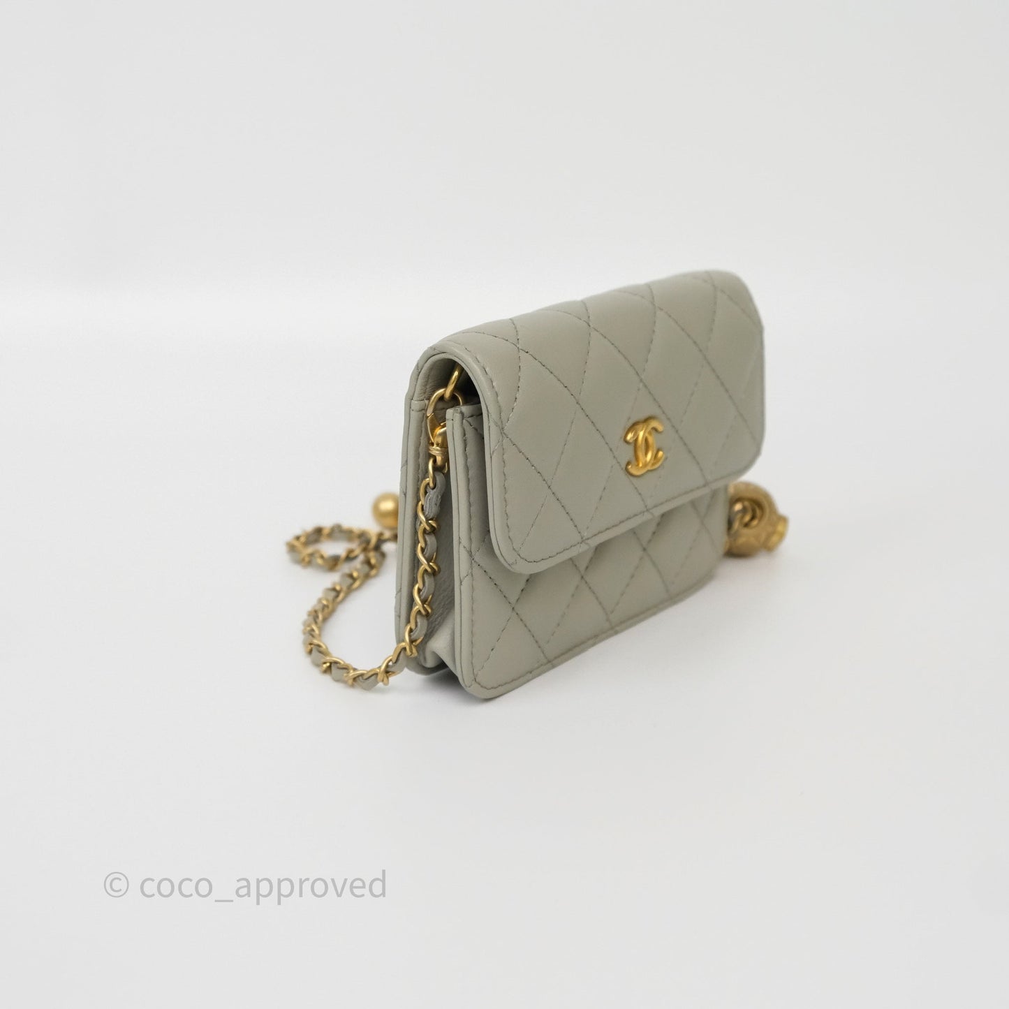Chanel Pearl Crush Mini Clutch Belt Bag Grey Lambskin Aged Gold Hardware