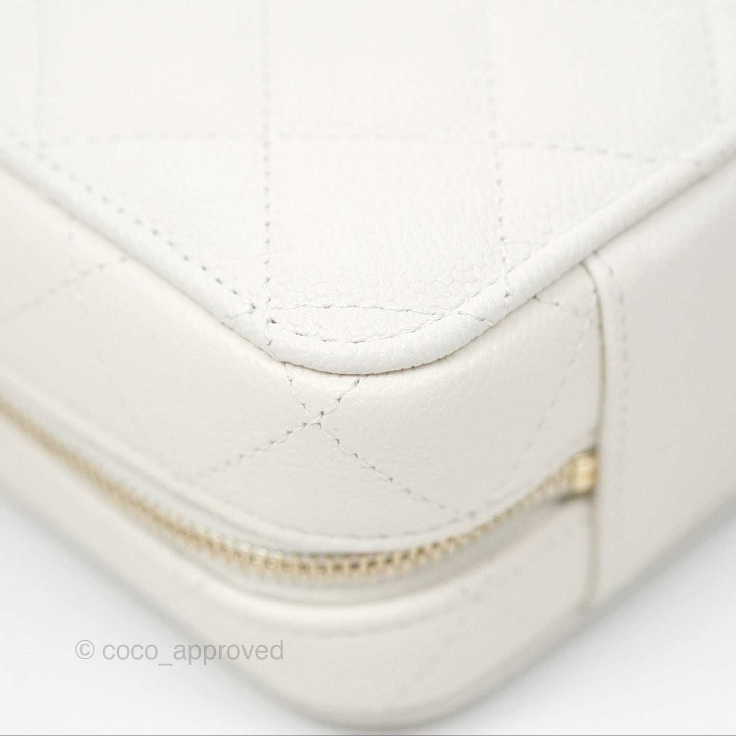Chanel Quilted Top Handle Vanity White Caviar Gold Hardware