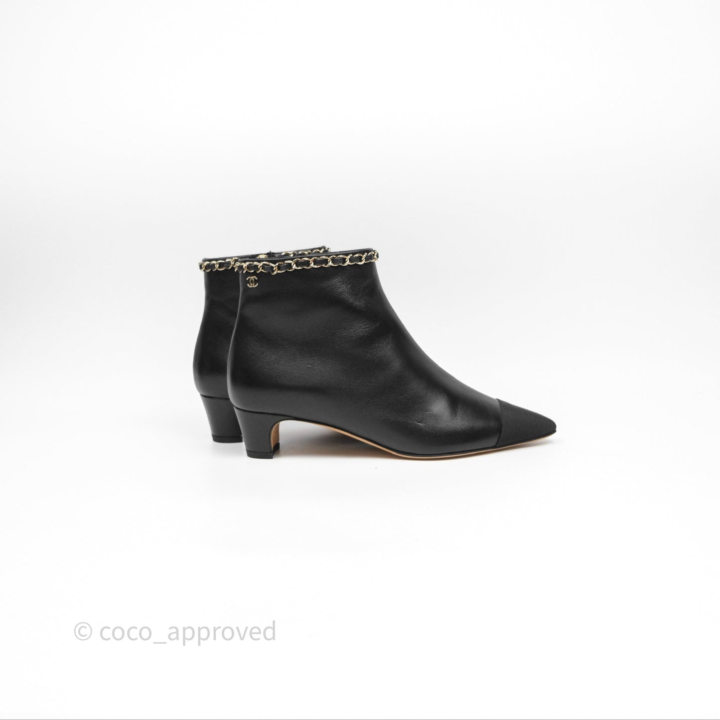 Chanel Cap Toe Chain Ankle Boots Lambskin Size 36.5
