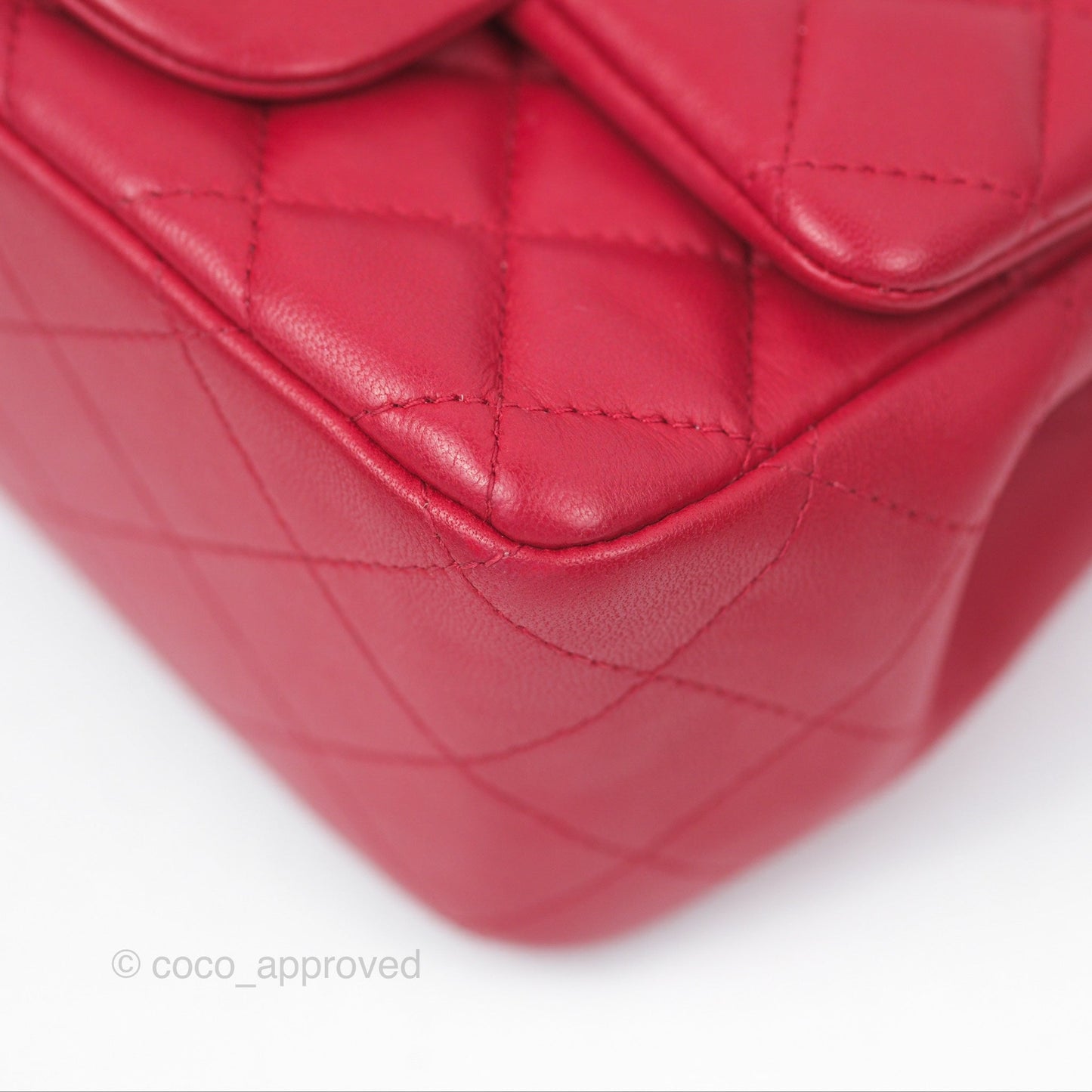 Chanel Mini Square Flap Red Lambskin Light Gold Hardware
