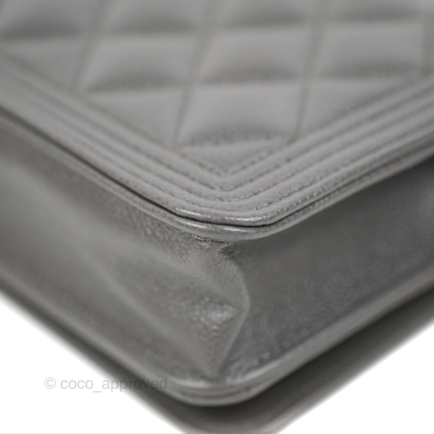 Chanel Quilted Boy Wallet on Chain WOC Dark Grey Caviar Gold Hardware