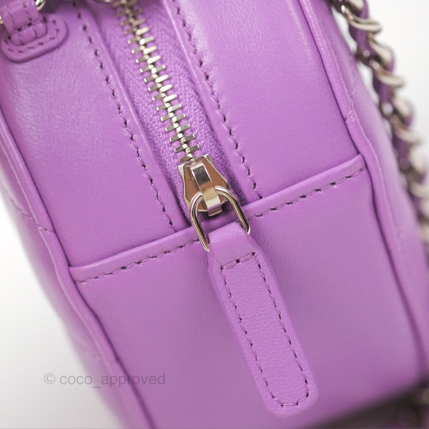 Chanel Round Circle Bag Purple Lambskin Silver Hardware