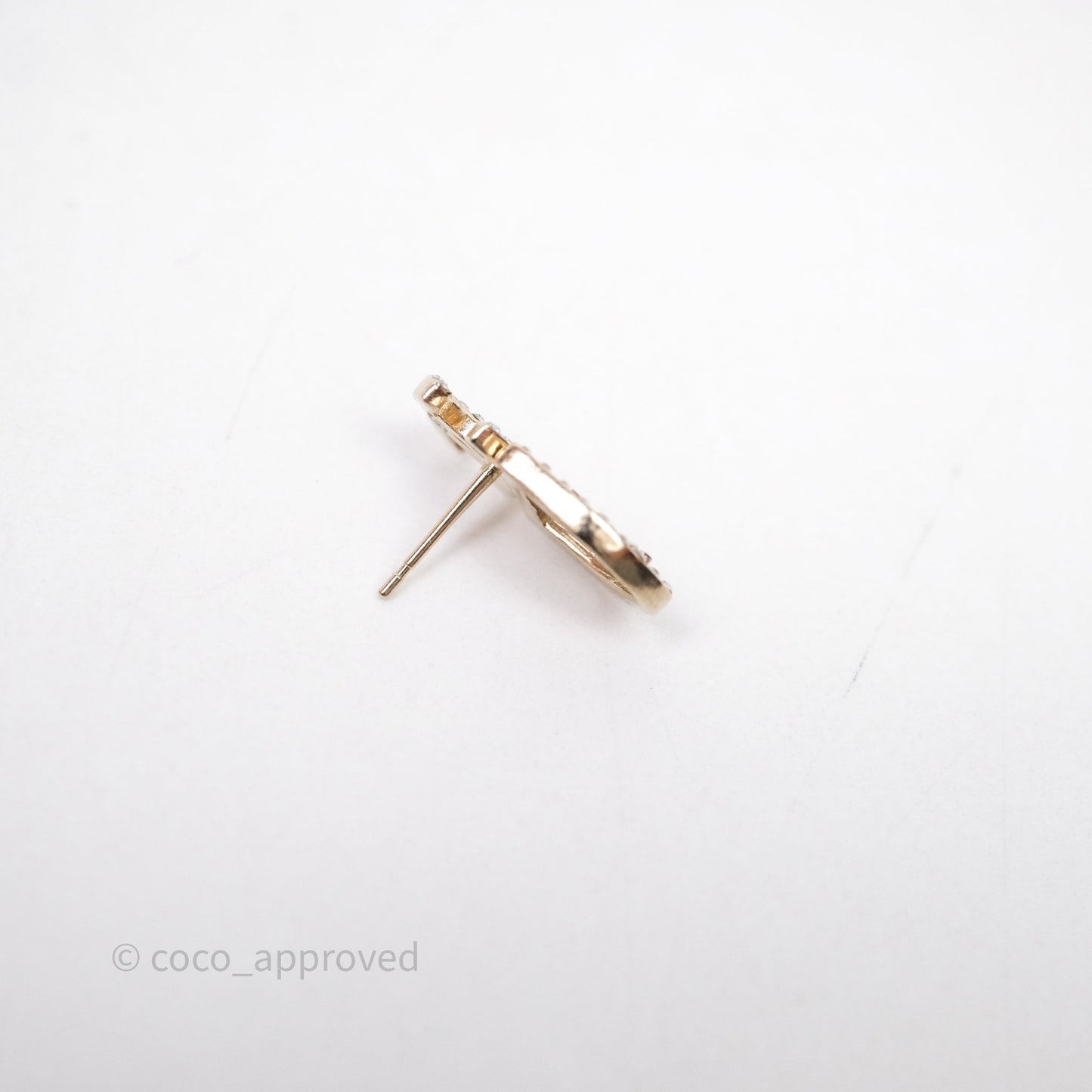 Chanel Crystal CC Clover Earrings Gold Tone 20B