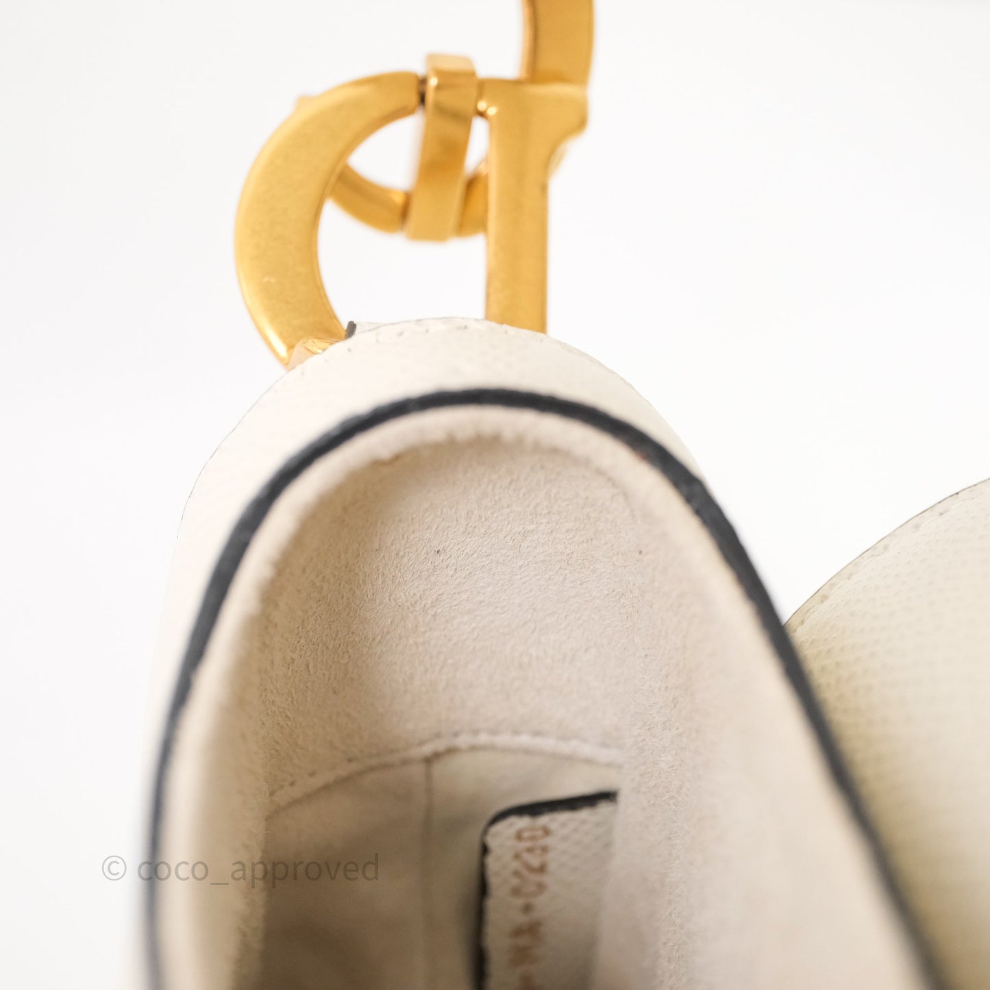 Christian Dior Mini Saddle Bag White Grained Calfskin Gold Hardware