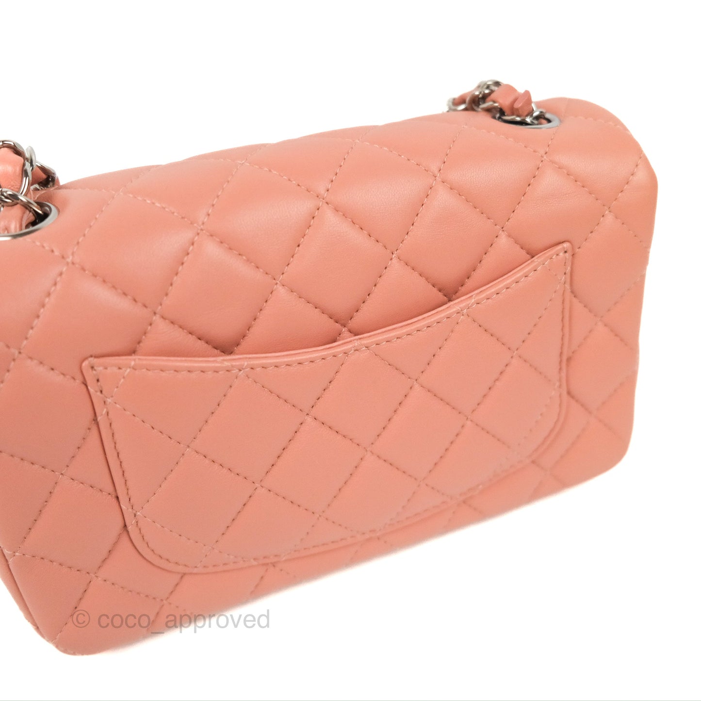 Chanel Quilted Mini Rectangular Flap Salmon Pink Lambskin Silver Hardware 21B