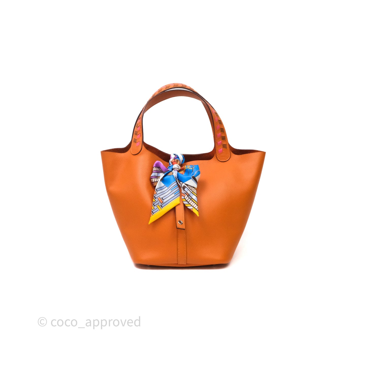 Hermès Tressage De Cuir Picotin Lock 22 Abricot I9/ Rose Azalée 8W/ Gold 37 Epsom Palladium Hardware
