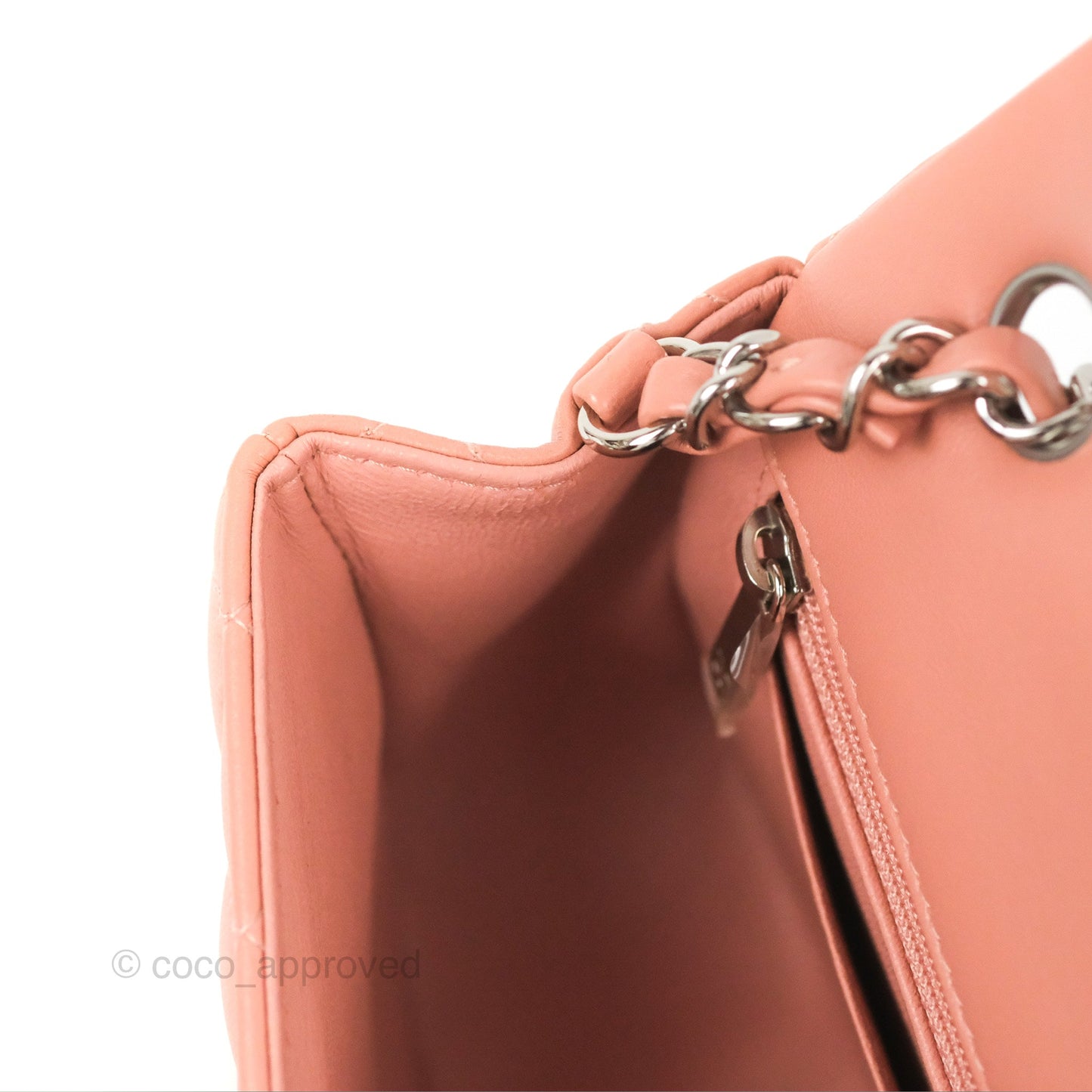 Chanel Quilted Mini Rectangular Flap Salmon Pink Lambskin Silver Hardware 21B
