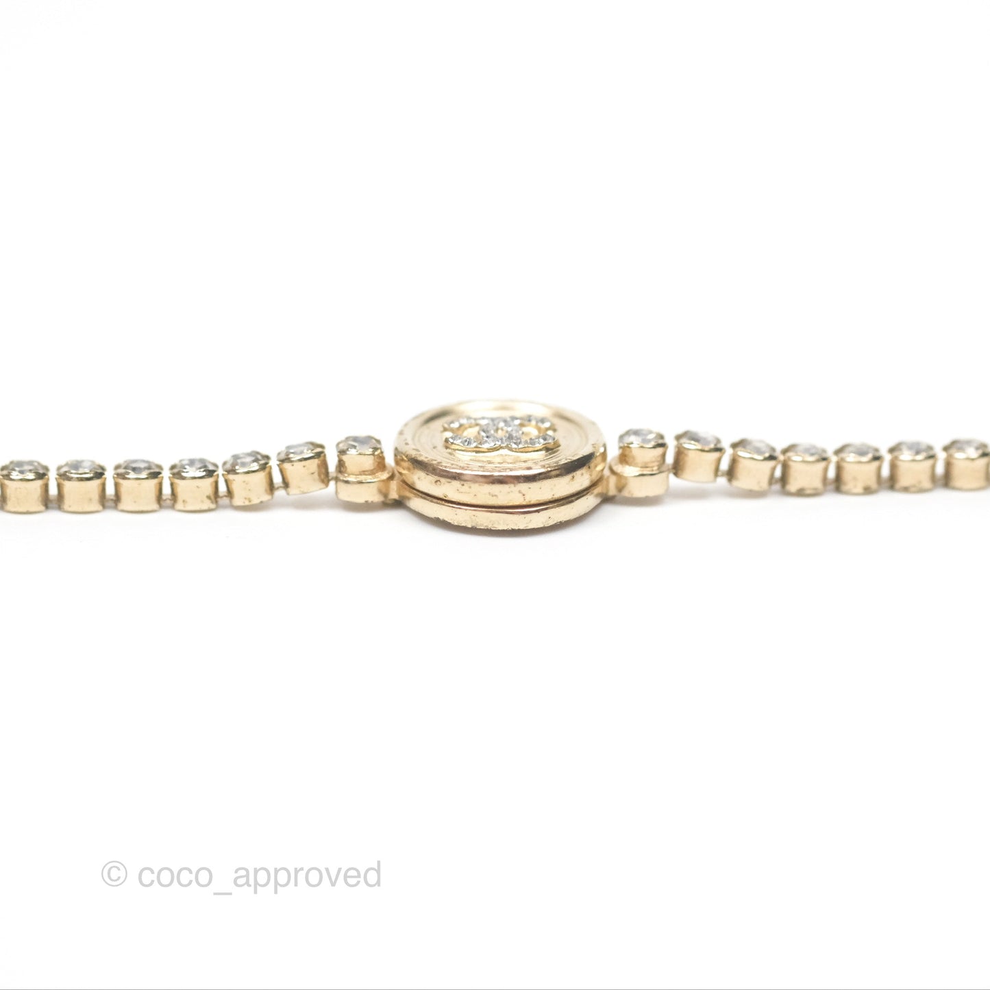 Chanel CC Crystal Chain Choker Necklace Gold Tone 21S