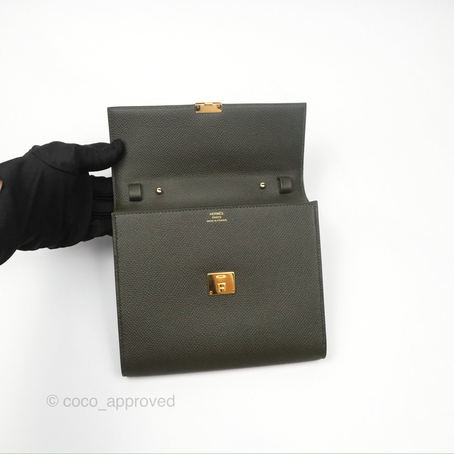 Hermès Clic 16 Wallet On Chain Vert De Gris Epsom Gold Hardware