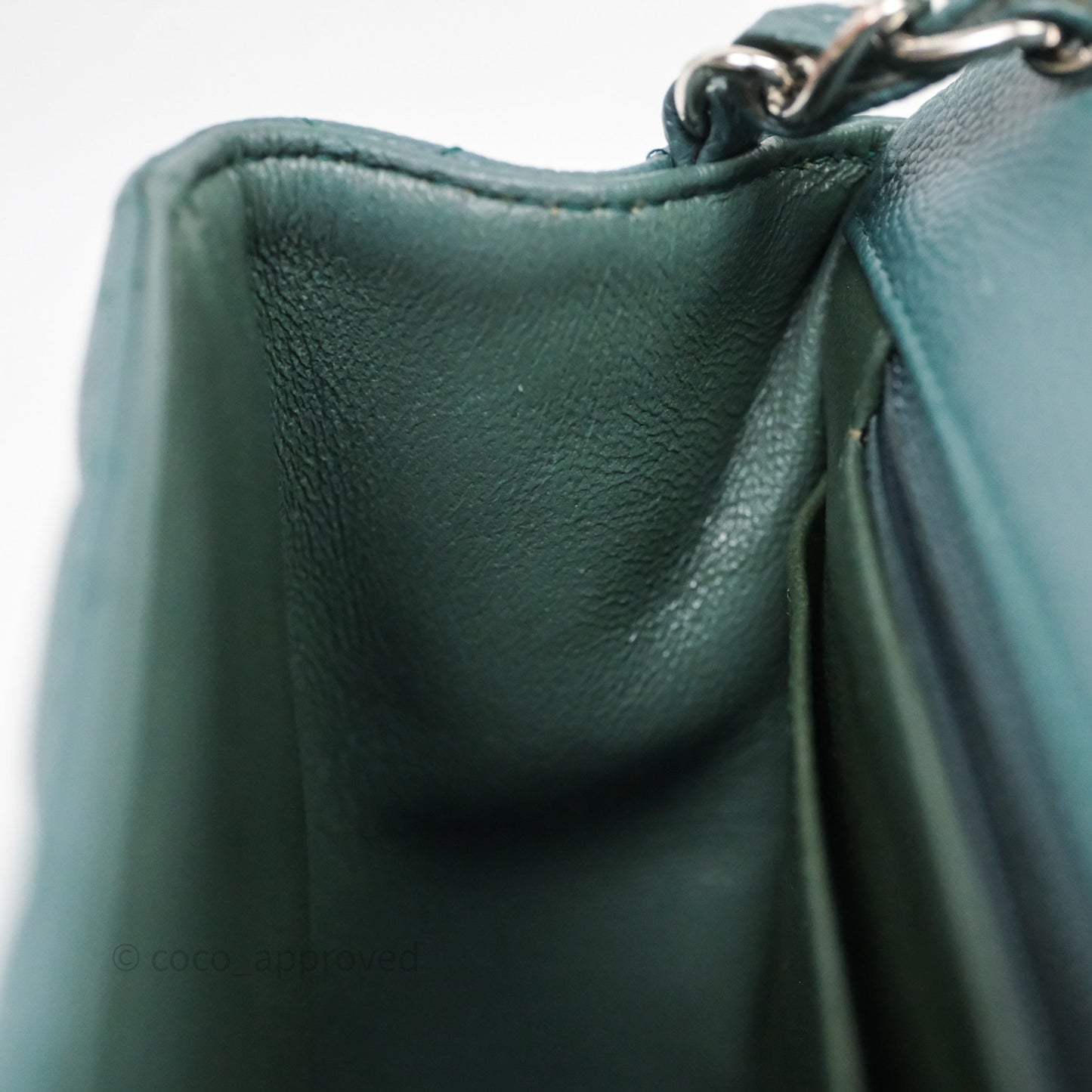 Chanel Quilted Mini Square Flap Dark Green Caviar Silver Hardware