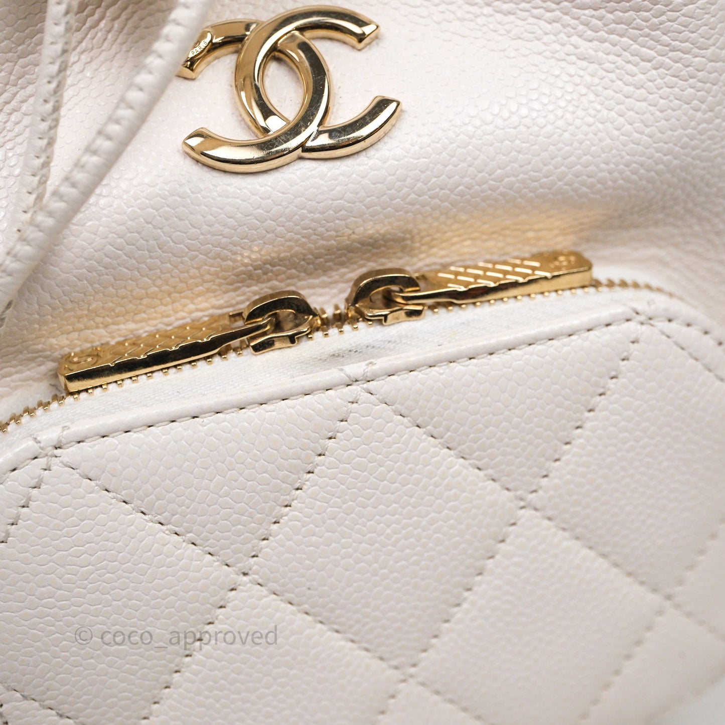 Chanel Business Affinity Drawstring Bucket Bag White Caviar Gold Hardware