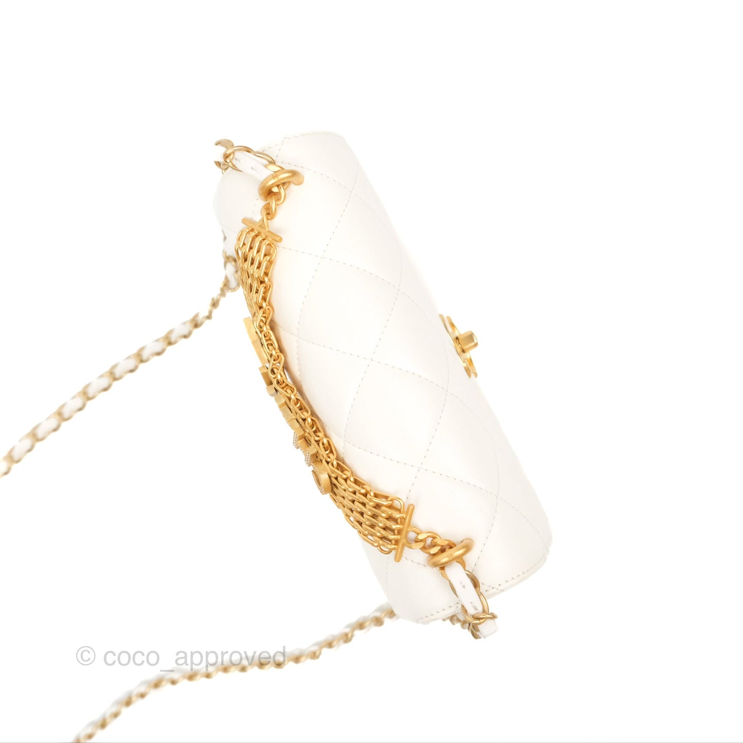 Chanel Crystal Logo Handle Flap Bag White Lambskin 22S