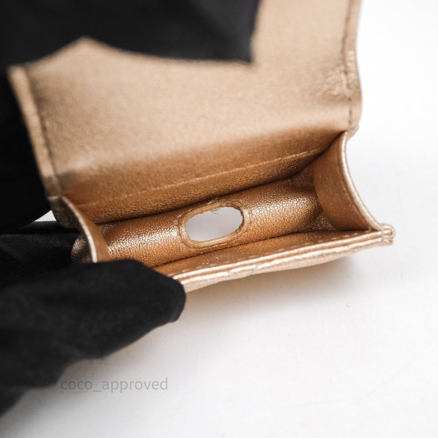 Chanel Quilted Round Coin Purse With Airpods Case Lambskin Metallic Gold Gold Hardware