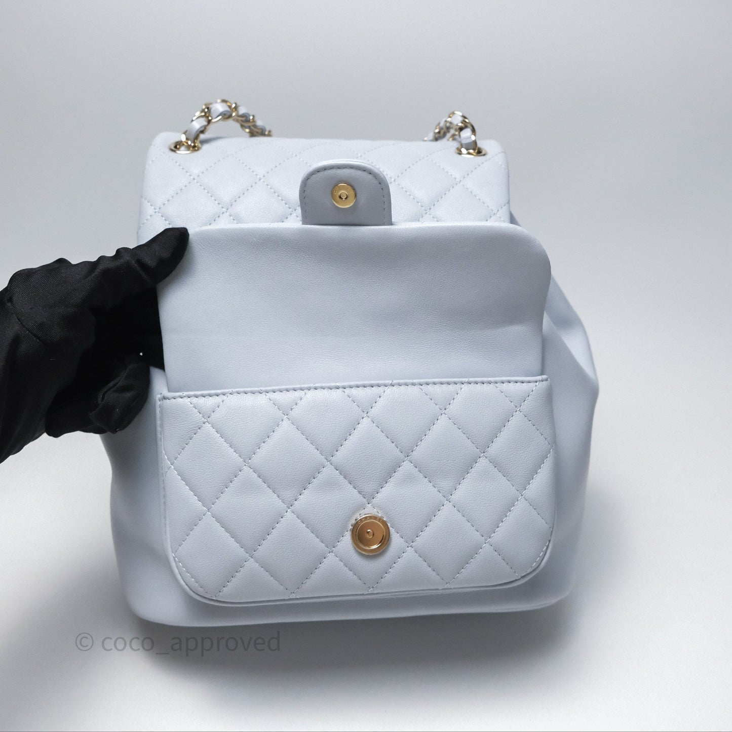 Chanel Quilted Large Duma Drawstring Backpack Light Blue Calfskin